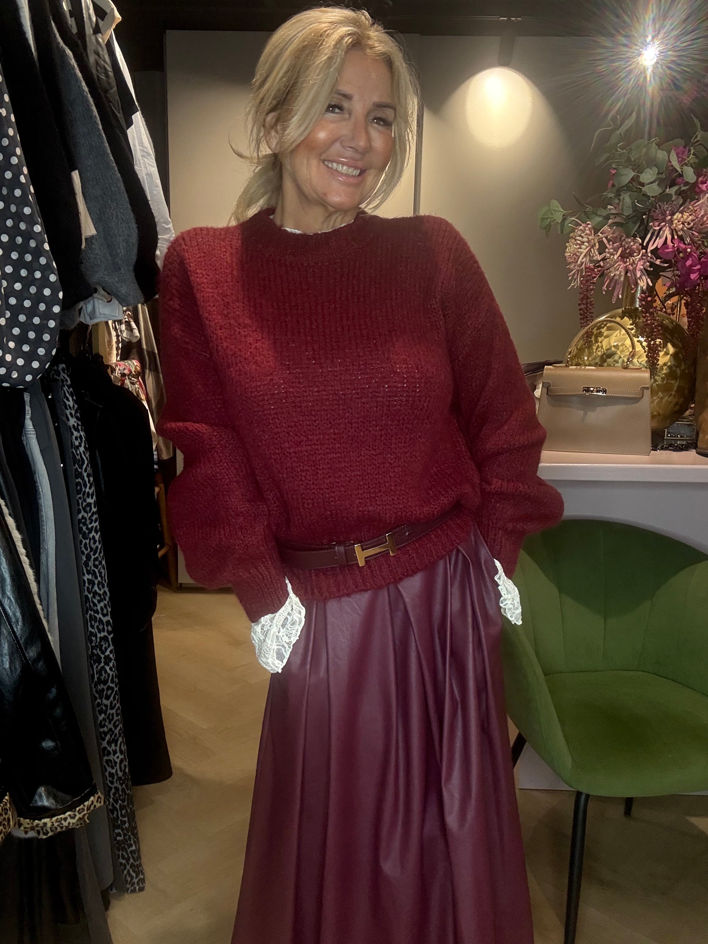 Trui Grof Ballon Mouw Bordeaux